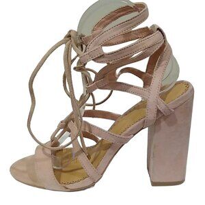 Womens Loft Nude Suede Strappy Lace-Up Block Heel Gladiator Sandals Size 7